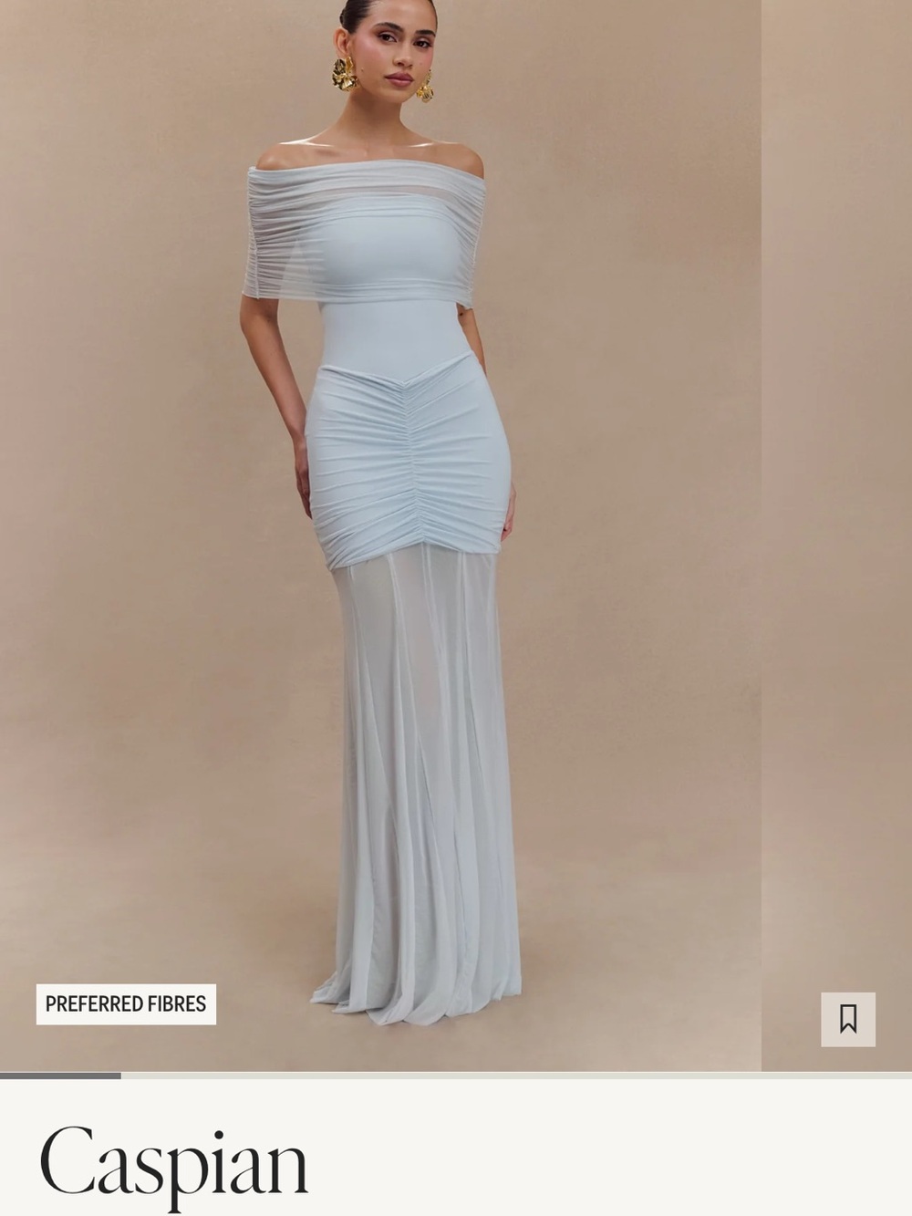Meshki Caspian One-Shoulder Sheer Ruched Gown in Light Blue